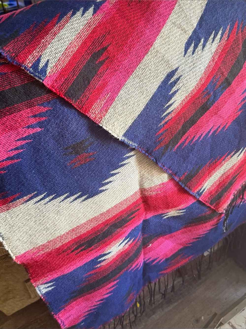 Handwoven Blue and Pink Decorative Throw pashmina - Unbranded